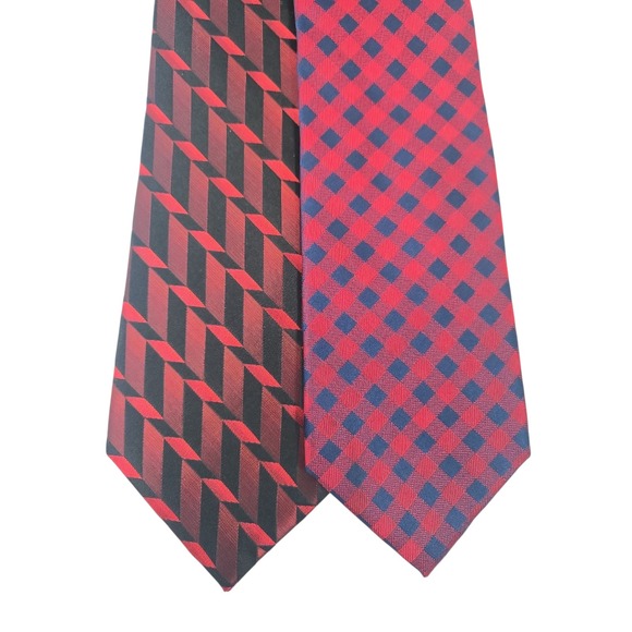 Arrow IZOD Other - Lot of 2 IZOD‎ & Arrow 100% Silk Neckties Red Black Blue Check Geometric Modern